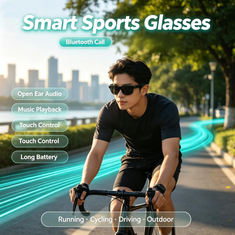 Smart Glasses Lens - Intelligente Sportbrille mit offener Ohrmuschel, Bluetooth-Anruf,